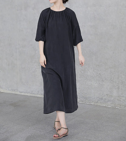 edoa Black Sand Washed Mulberry Silk Habotati Dress