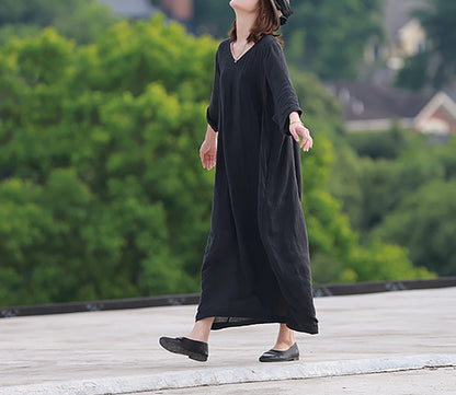 edoa Oversized Hand Pintucked Linen Ankle-length Dress
