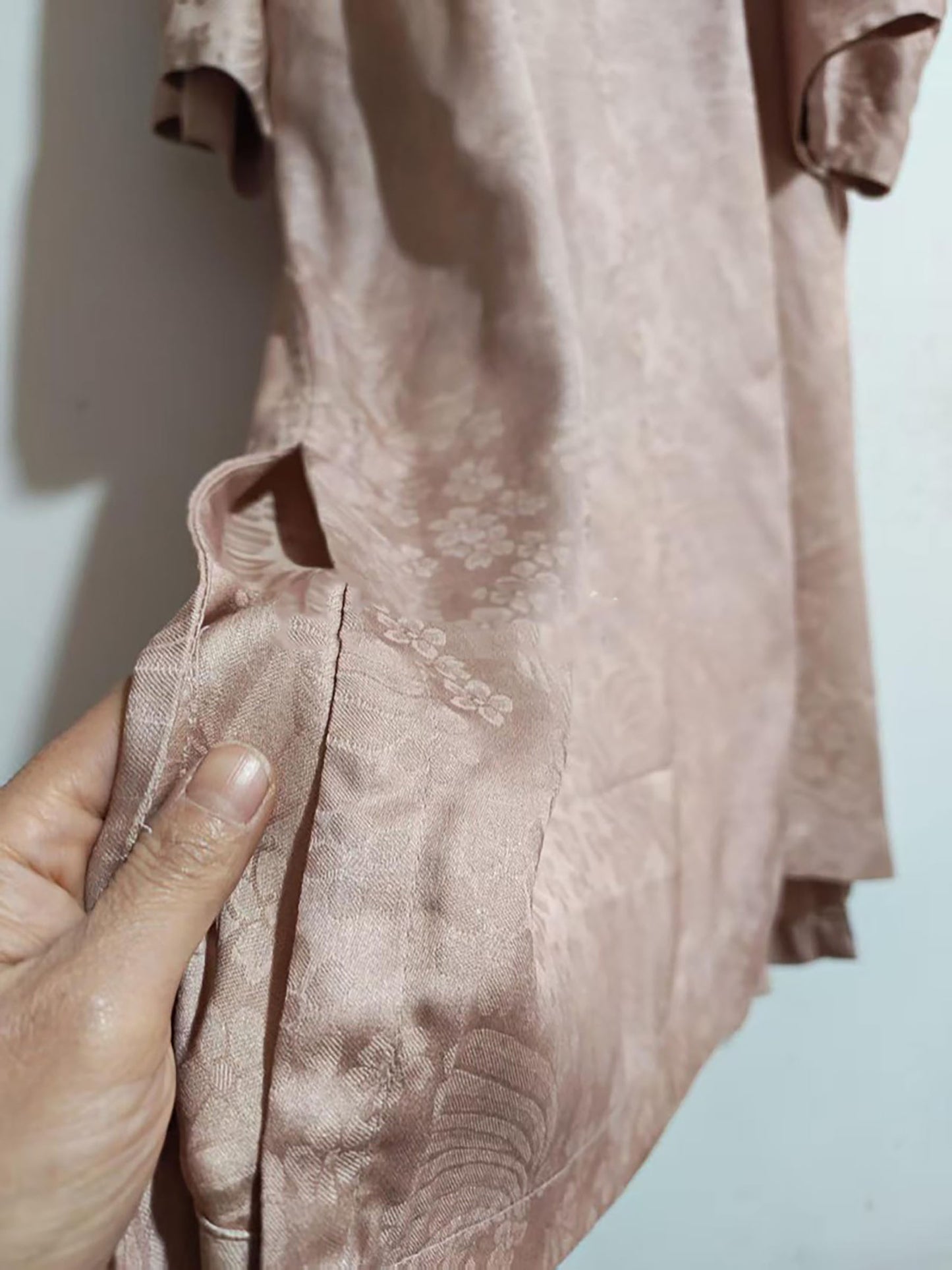 Dusty Pink Mulberry Silk Sakura Jacquard Chinese Blouse bl0147 X325