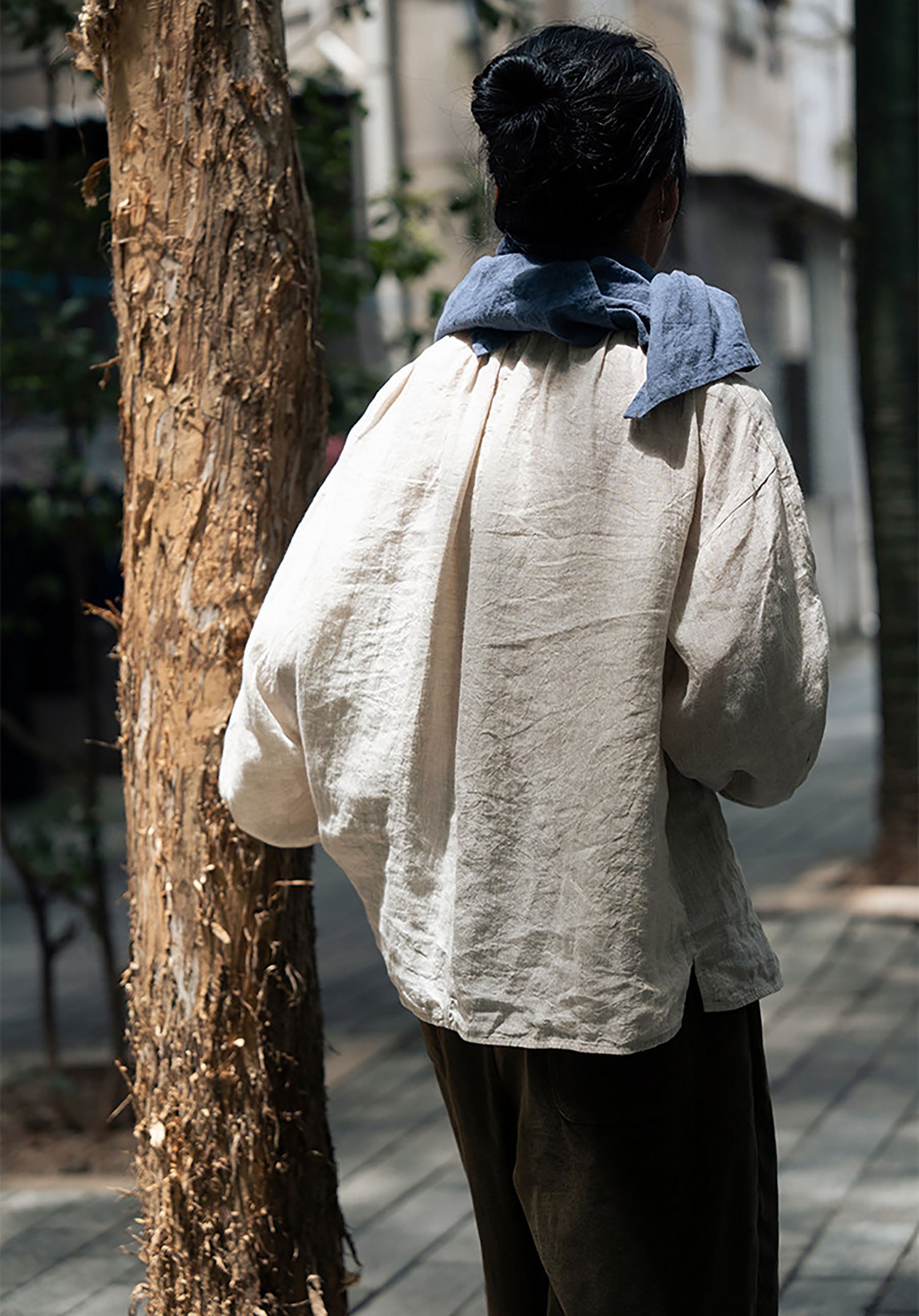 edoa Flax Linen Ruffled Blouse