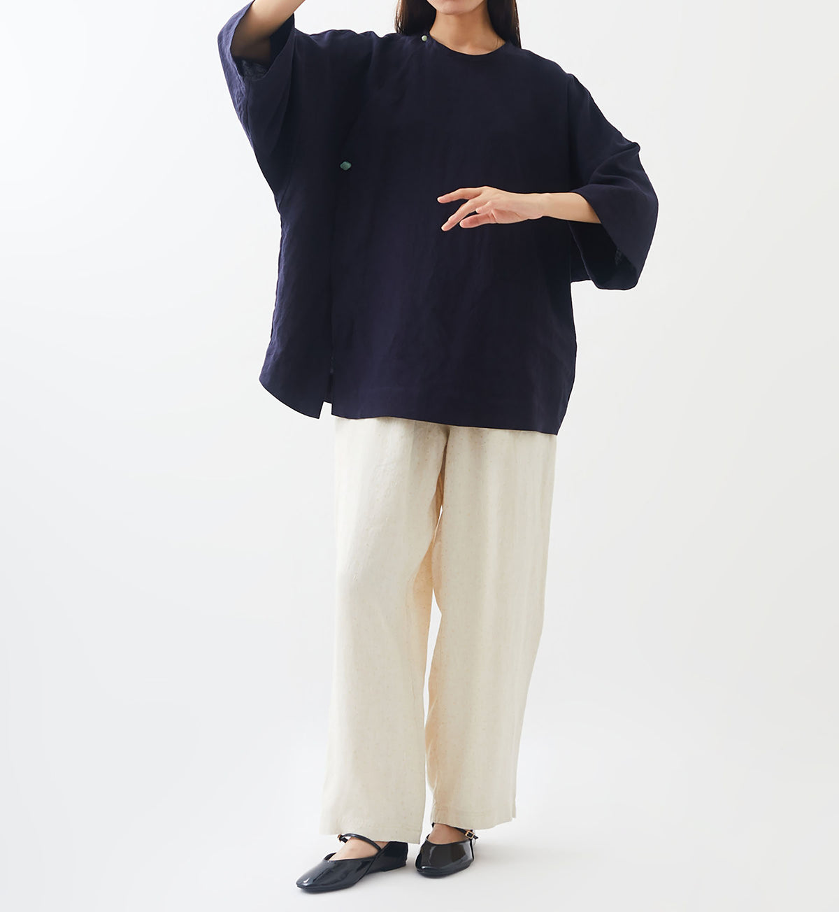 Minimalist Linen Blouse with Jade Buttons bl0022 K029