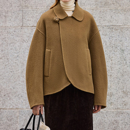 edoa New Chinese Style Double-faced Wool Peacoat