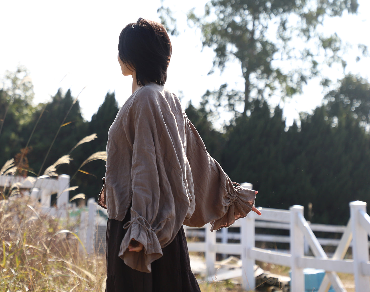 edoa Taupe Linen Pirate Shirt 