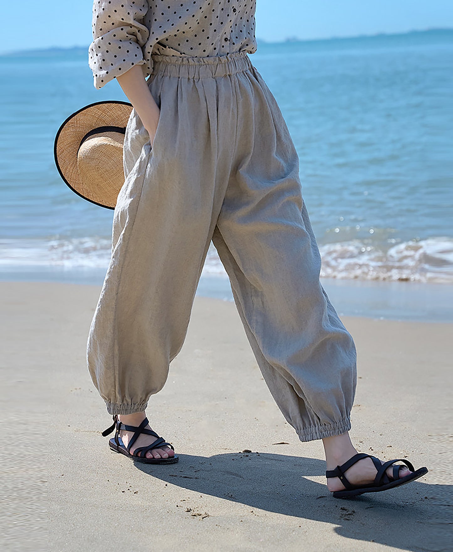 edoa Eco-friendly Flax Linen Lattern Pants 
