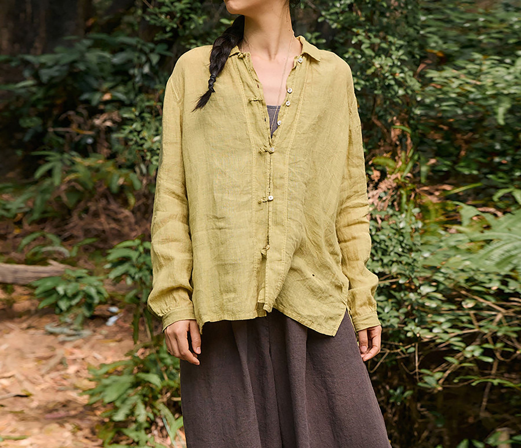 edoa Relaxed White High Count Linen Blouse