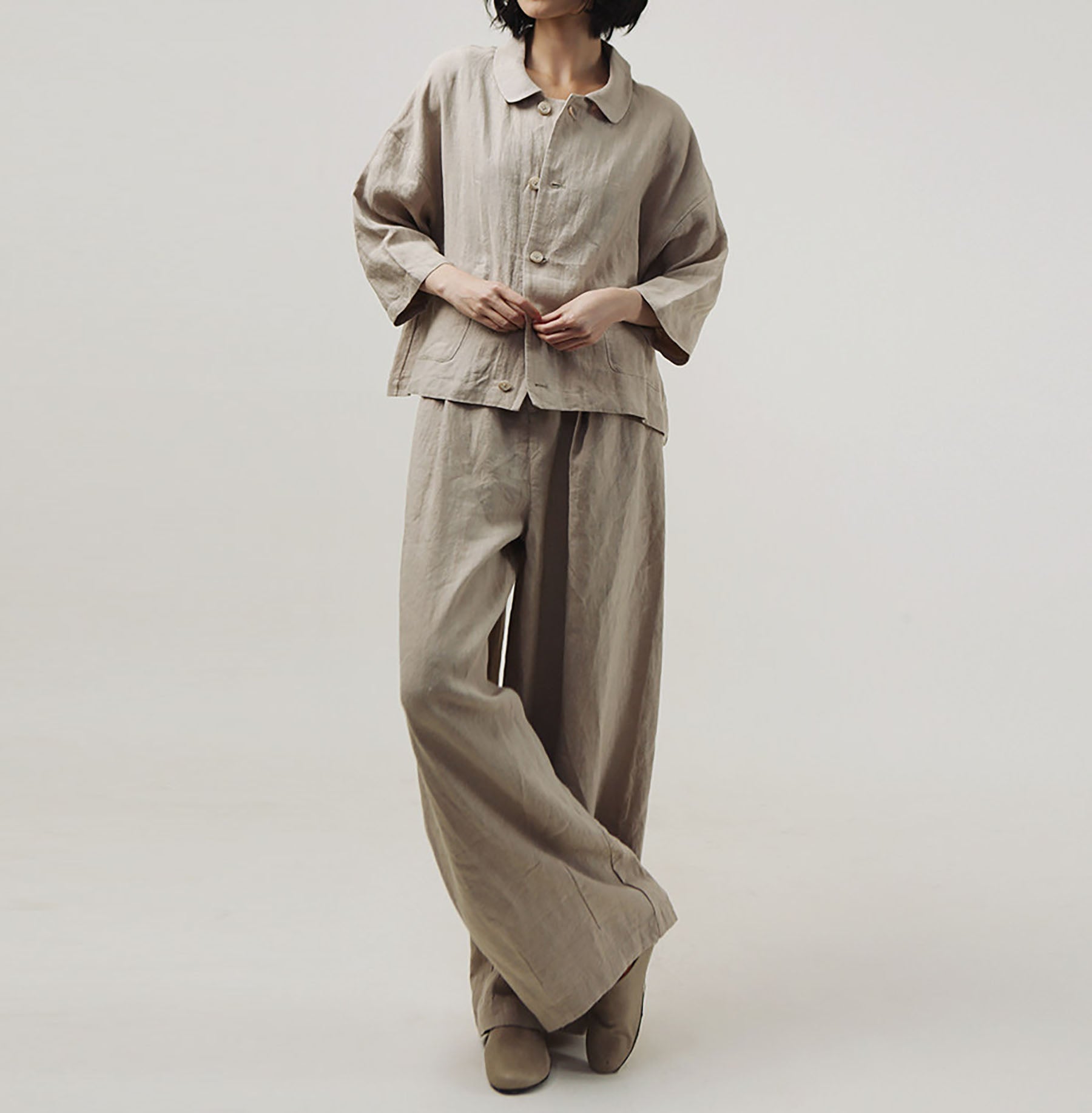 edoa Spring Loose Linen Short Jacket