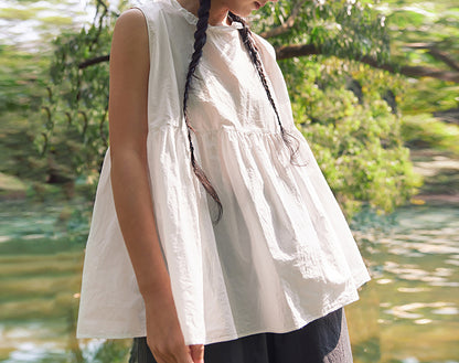 edoa Summer Cotton Sleeveless Peplum Blouse
