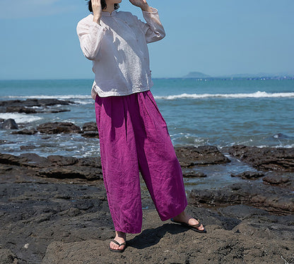 edoa Elasticated Washed Ramie Crop Pants