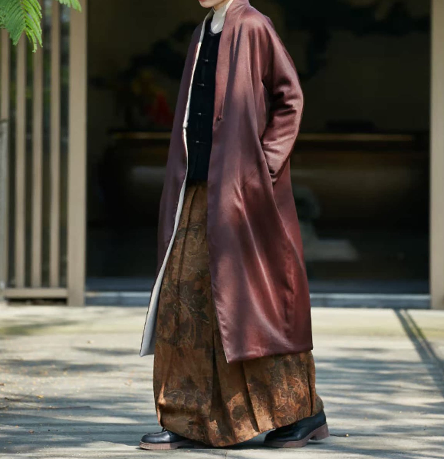 edoa Reversible Double Face Wool and Mud Silk Hanfu Coat 