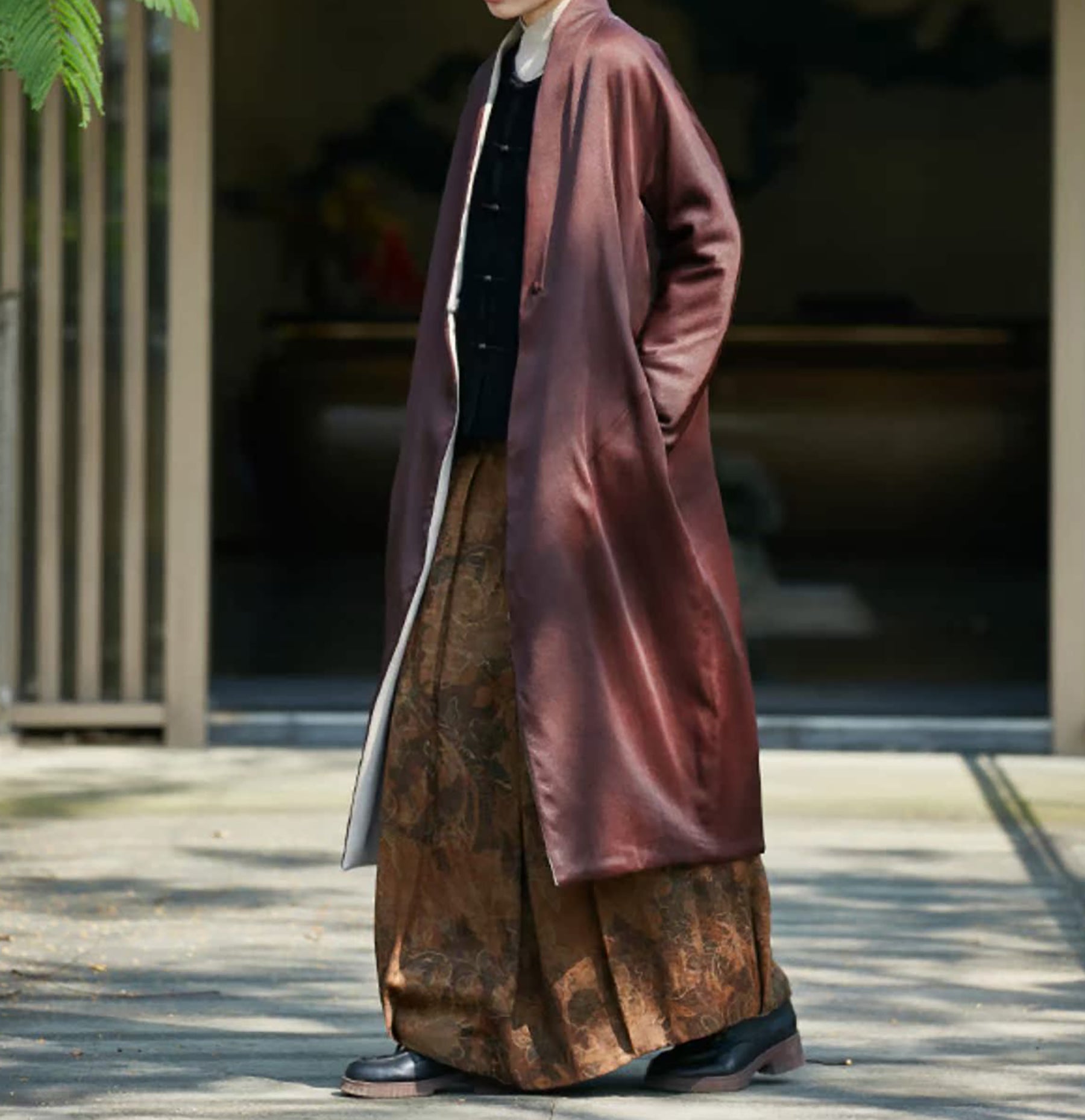 edoa Reversible Double Face Wool and Mud Silk Hanfu Coat 