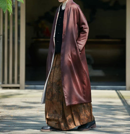 edoa Reversible Double Face Wool and Mud Silk Hanfu Coat 