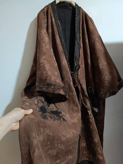 Reversible Mud Silk Linen Blend Jacquard Kimono Coat co0244 X336