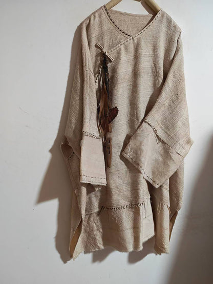 Oversized Natural Tussah Silk Slub Tunic to0329 X327