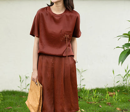 edoa Mud Silk Satin Short Sleeve Tee