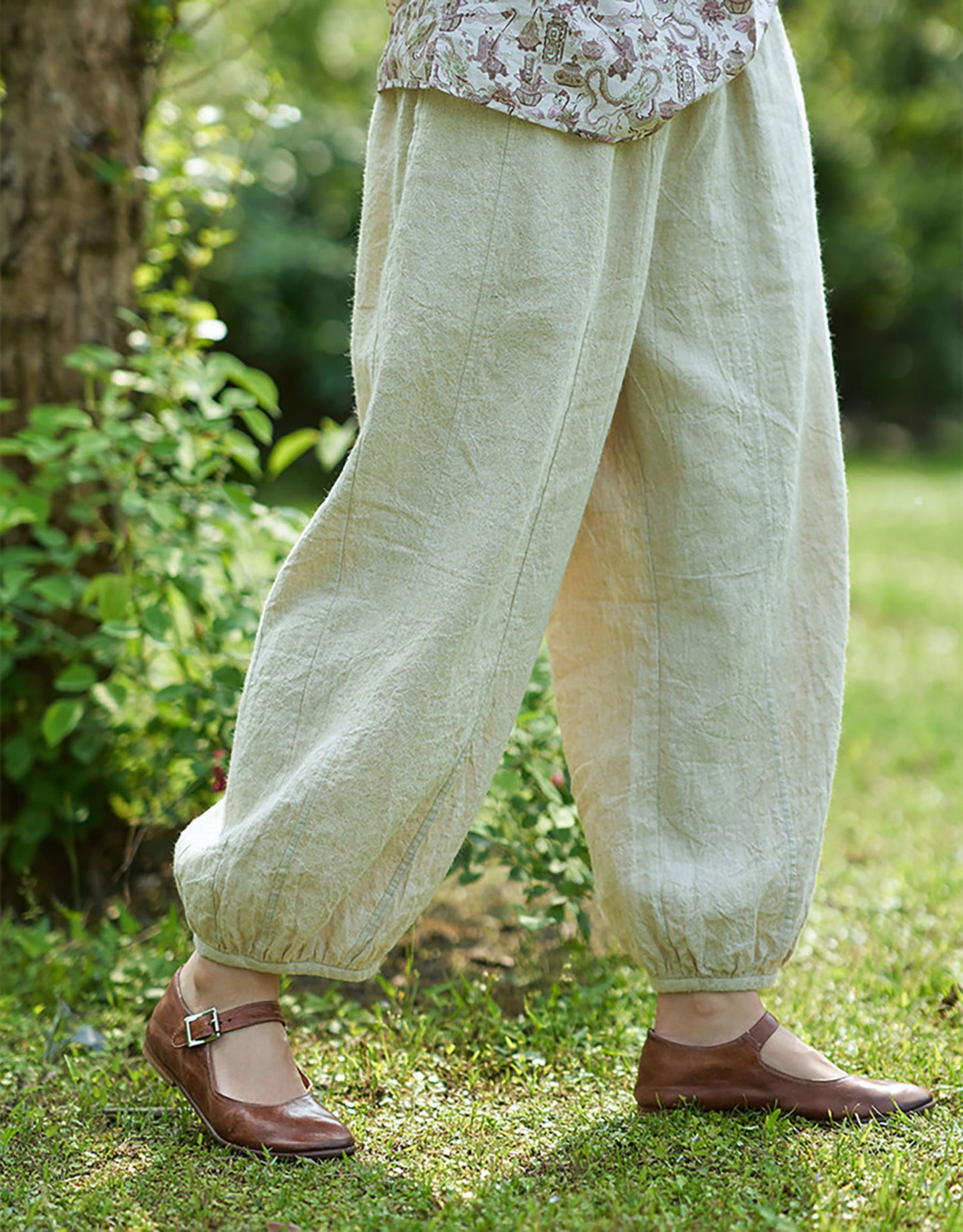 edoa Flax Linen Elasticated Waist Lantern Pants