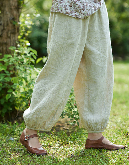 edoa Flax Linen Elasticated Waist Lantern Pants