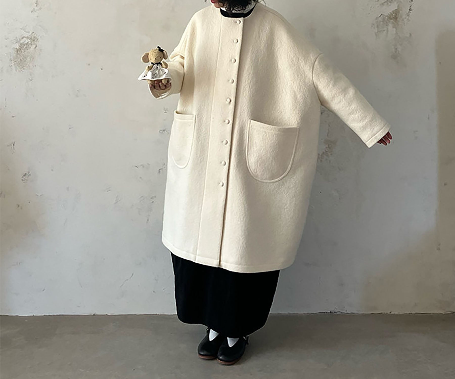 edoa Winter Boiled Wool Oversized Coat