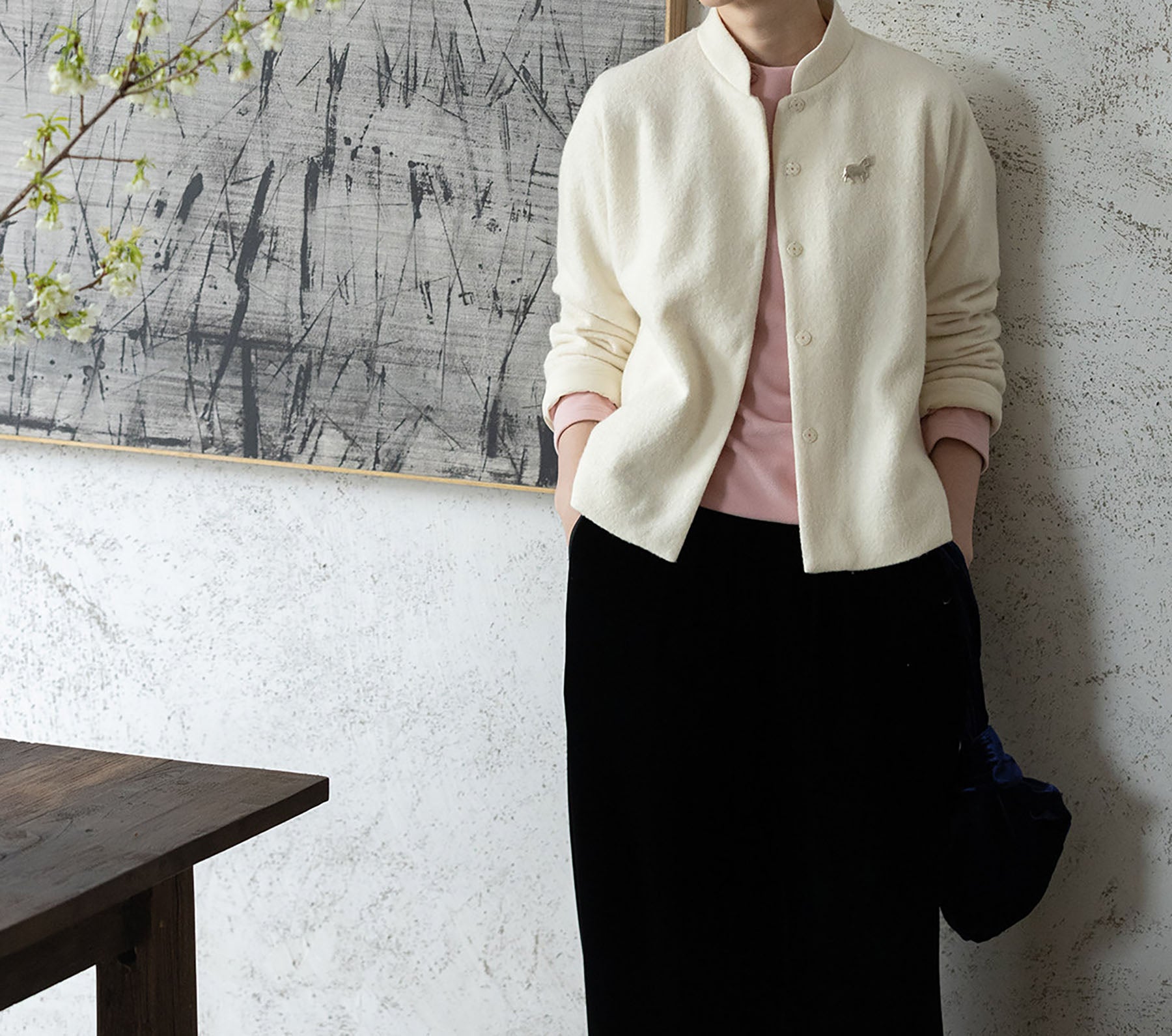 edoa Boiled Wool Short Chinese Coat