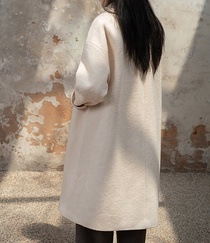 edoa White Winter Boiled Wool Chinese Coat