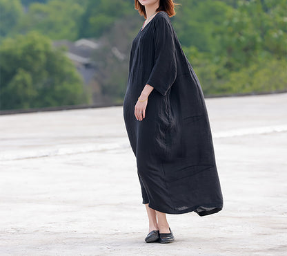 edoa Oversized Hand Pintucked Linen Ankle-length Dress