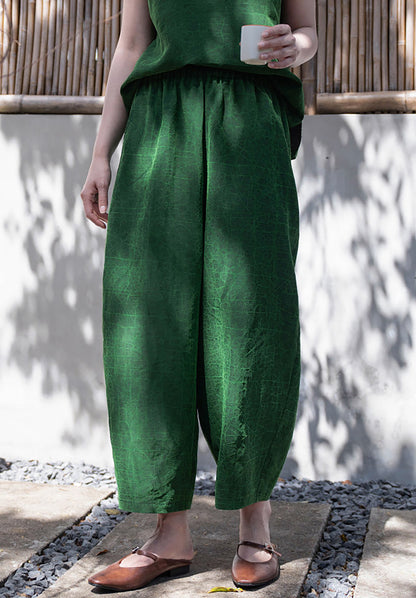 Emerald Green Cracked Mud Silk Tapered Pants pa0172 Q718