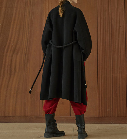 edoa New Chinese Style Double-faced Wool Long Coat