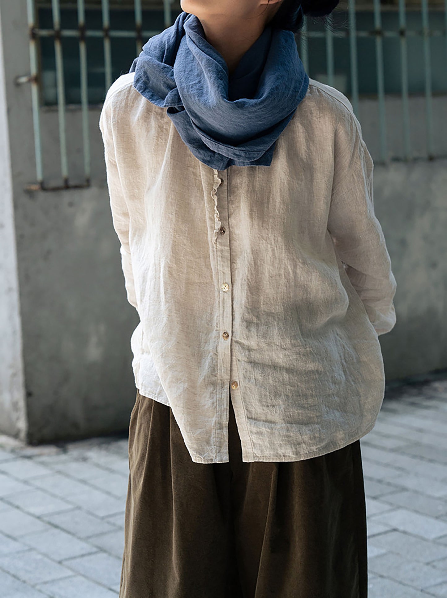 edoa Flax Linen Ruffled Blouse