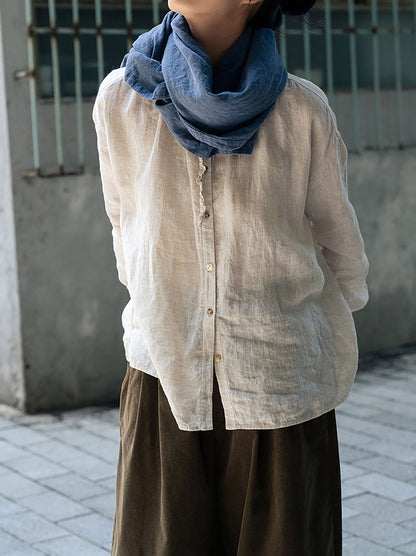 edoa Flax Linen Ruffled Blouse