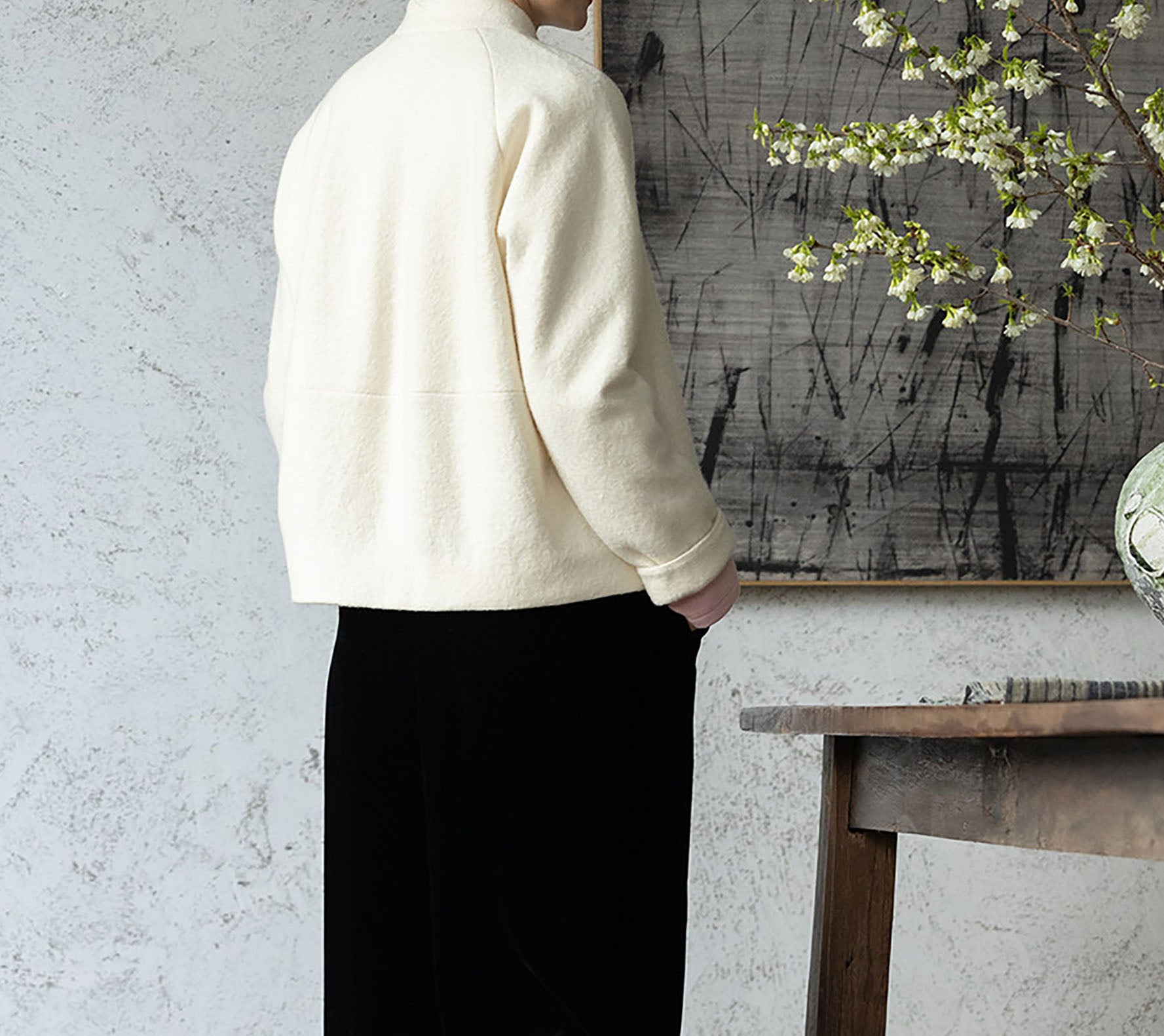 edoa Boiled Wool Short Chinese Coat