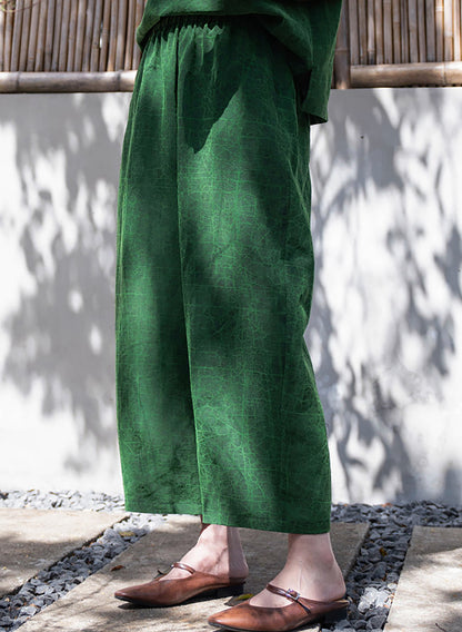 Emerald Green Cracked Mud Silk Tapered Pants pa0172 Q718