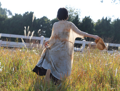 edoa Low Gathered Waist Oversized Linen Rayon Blend Dress