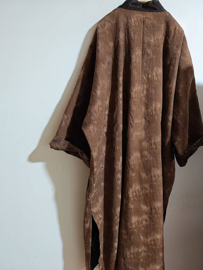 Reversible Mud Silk Linen Blend Jacquard Kimono Coat co0244 X336