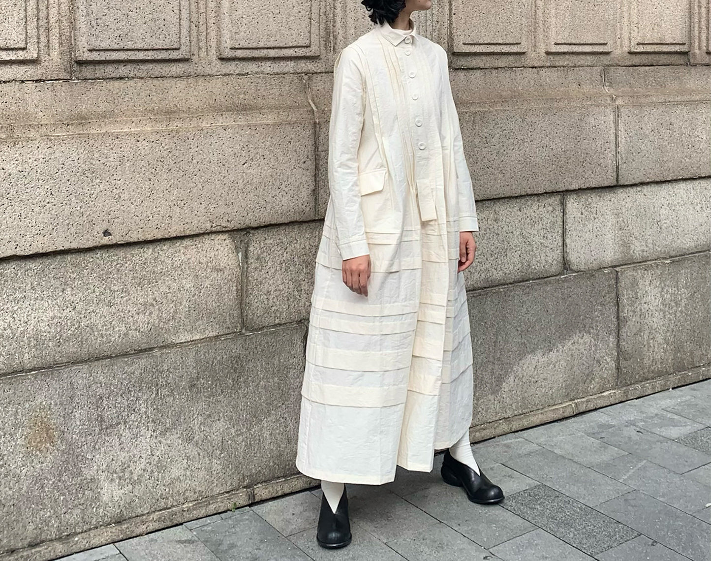 edoa Paper Cotton Pintuck Pleated Medieval Shirt Dress