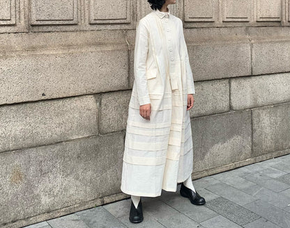 edoa Paper Cotton Pintuck Pleated Medieval Shirt Dress