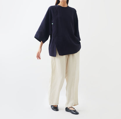 Minimalist Linen Blouse with Jade Buttons bl0022 K029
