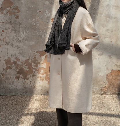 edoa White Winter Boiled Wool Chinese Coat