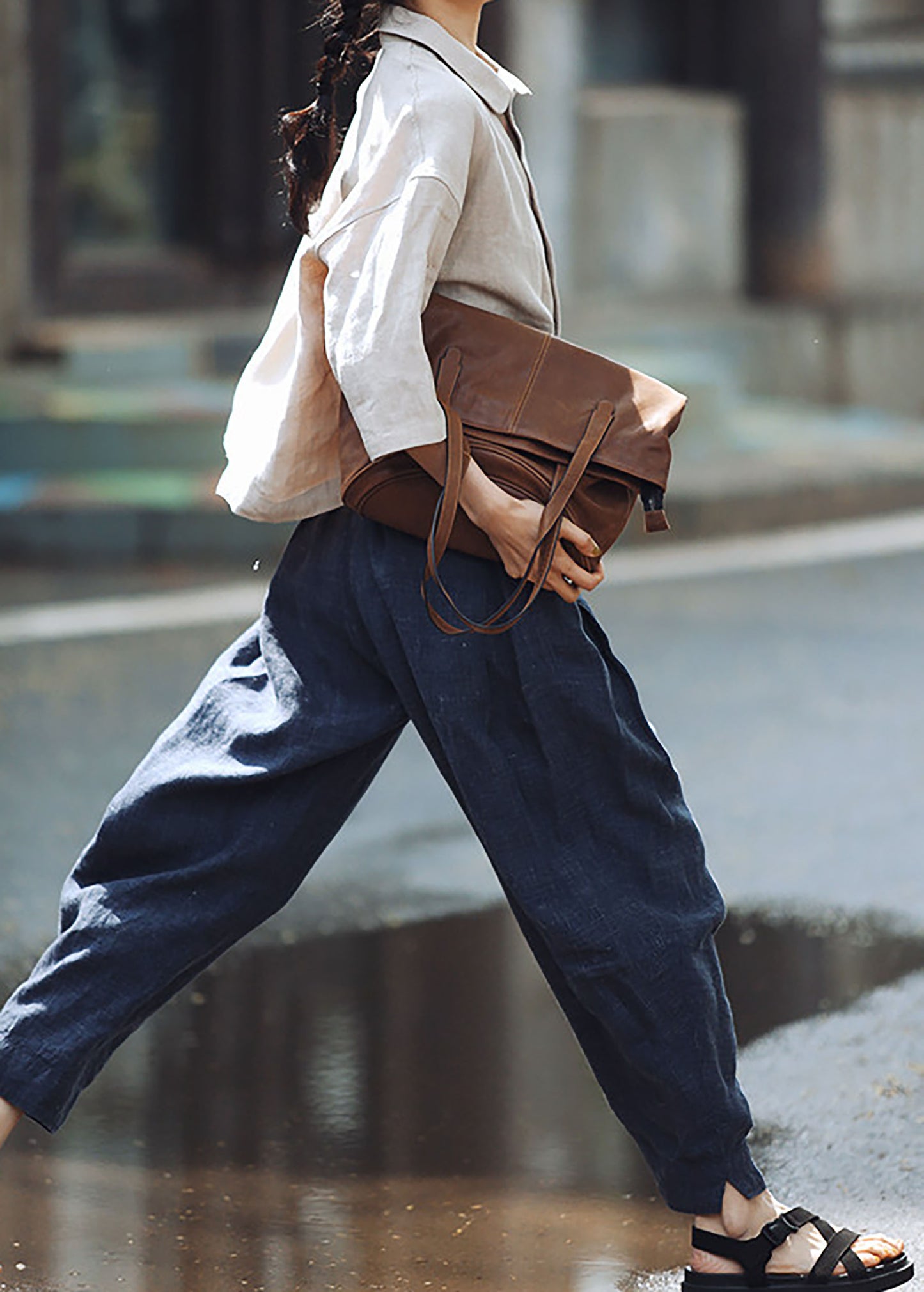 edoa Spring Loose Linen Short Jacket