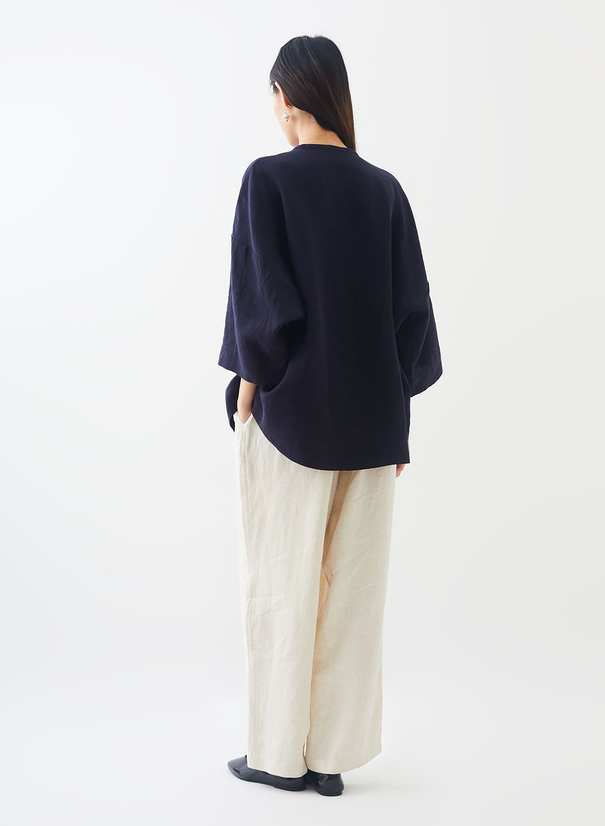 Minimalist Linen Blouse with Jade Buttons bl0022 K029