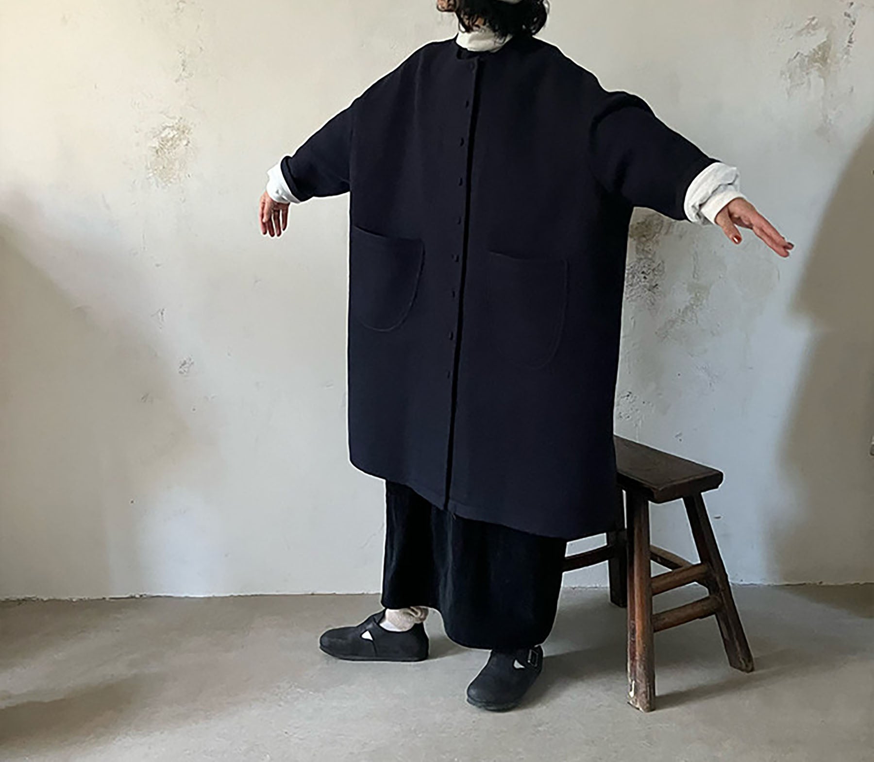 edoa Winter Boiled Wool Oversized Coat