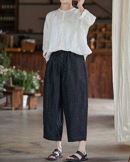 edoa Free Size Loose White Linen Petal Blouse 