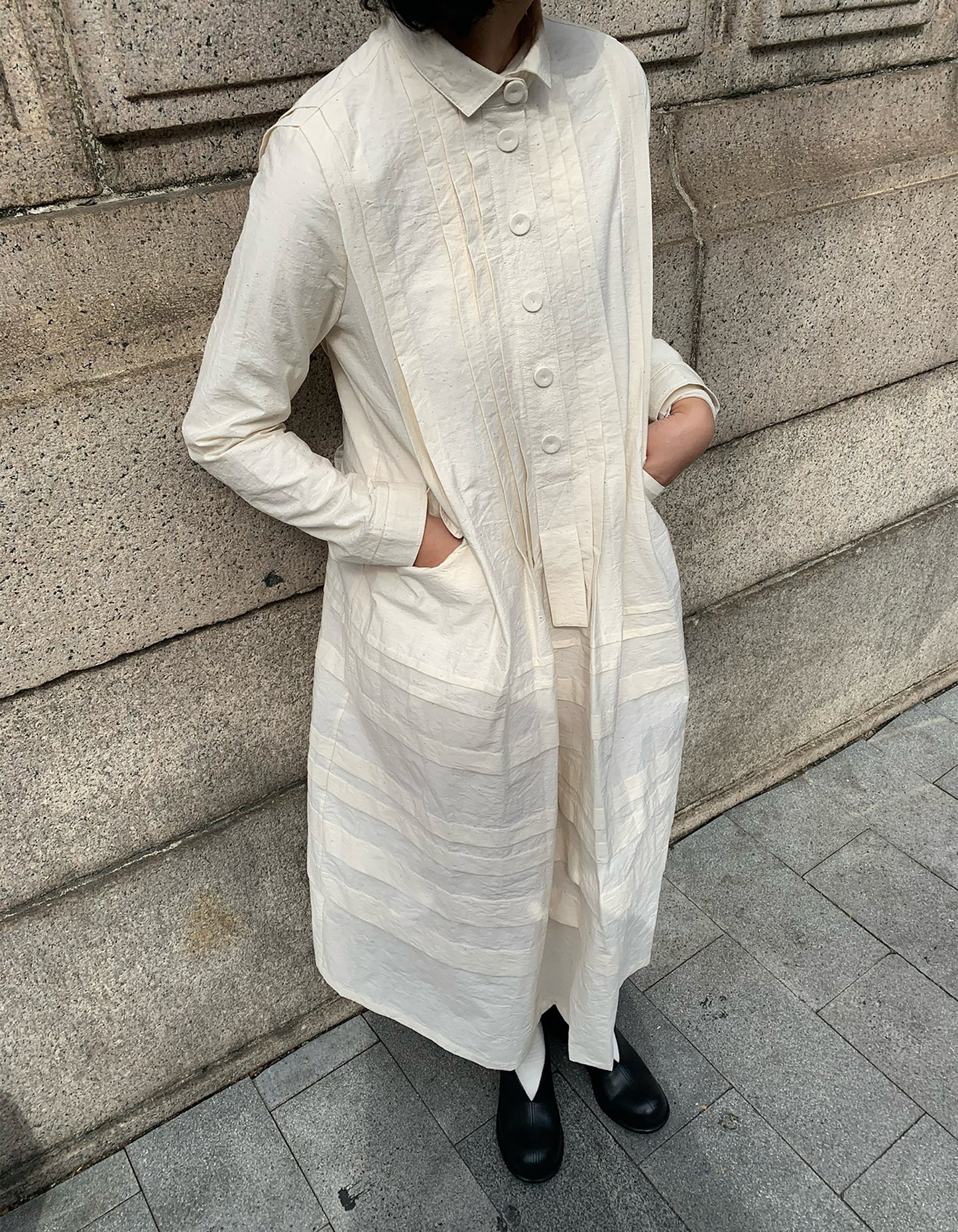 edoa Paper Cotton Pintuck Pleated Medieval Shirt Dress