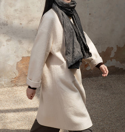 edoa White Winter Boiled Wool Chinese Coat