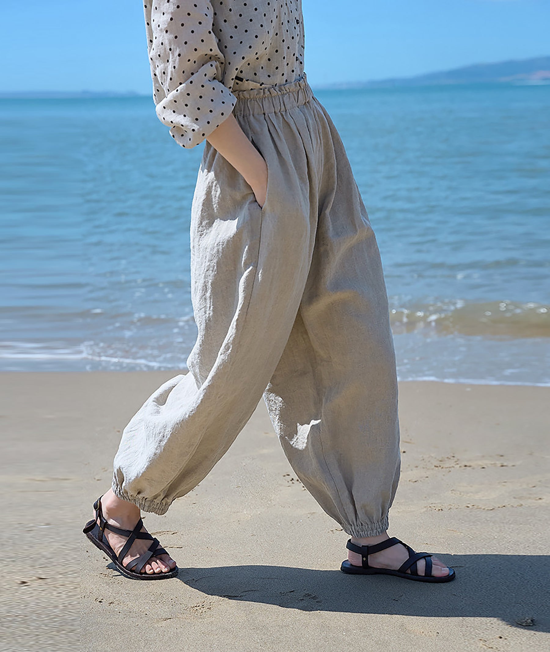 edoa Eco-friendly Flax Linen Lattern Pants 