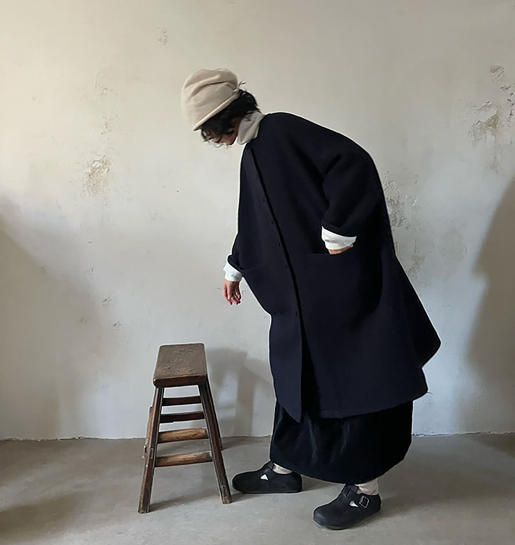 edoa Winter Boiled Wool Oversized Coat