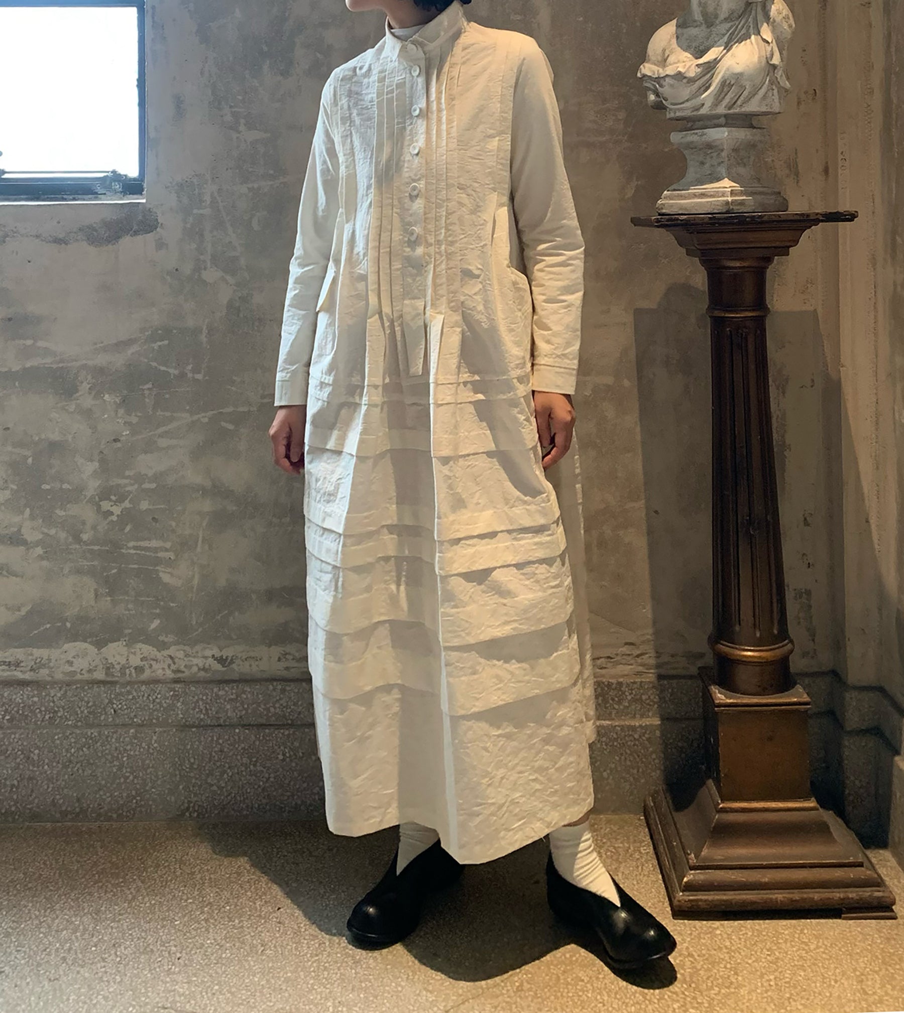 edoa Paper Cotton Pintuck Pleated Medieval Shirt Dress