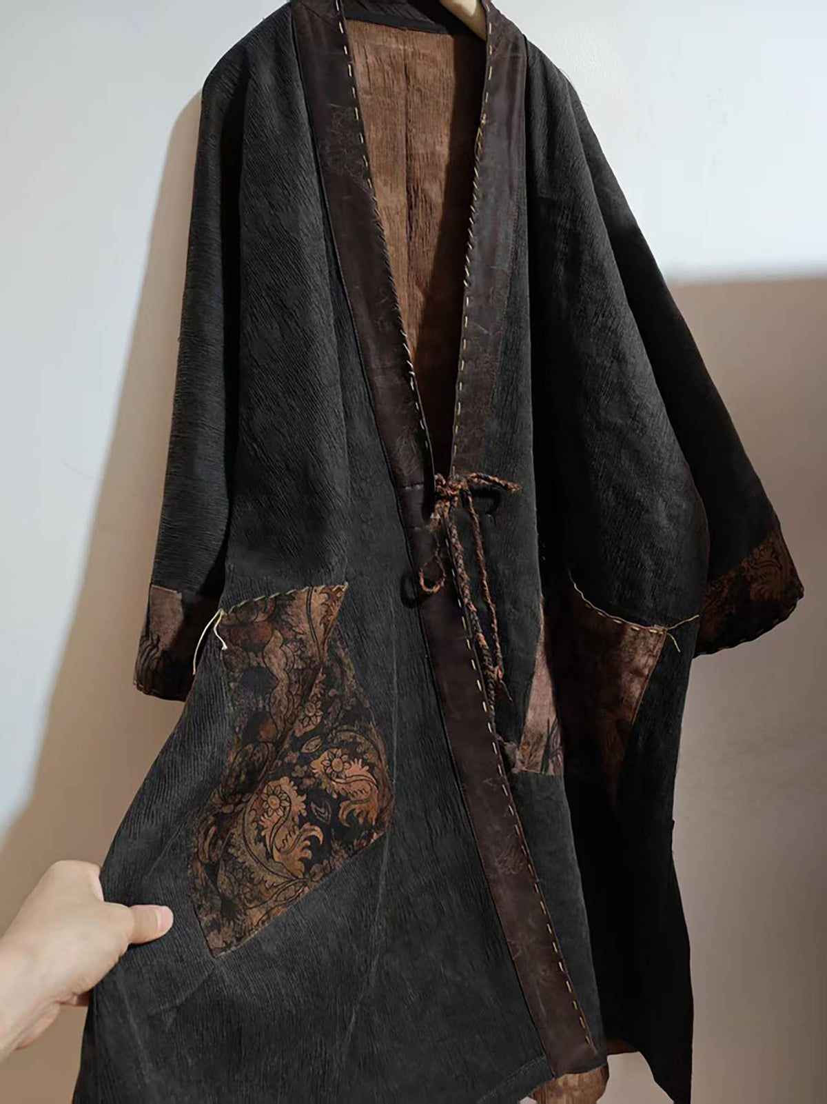 Reversible Mud Silk Linen Blend Jacquard Kimono Coat co0244 X336
