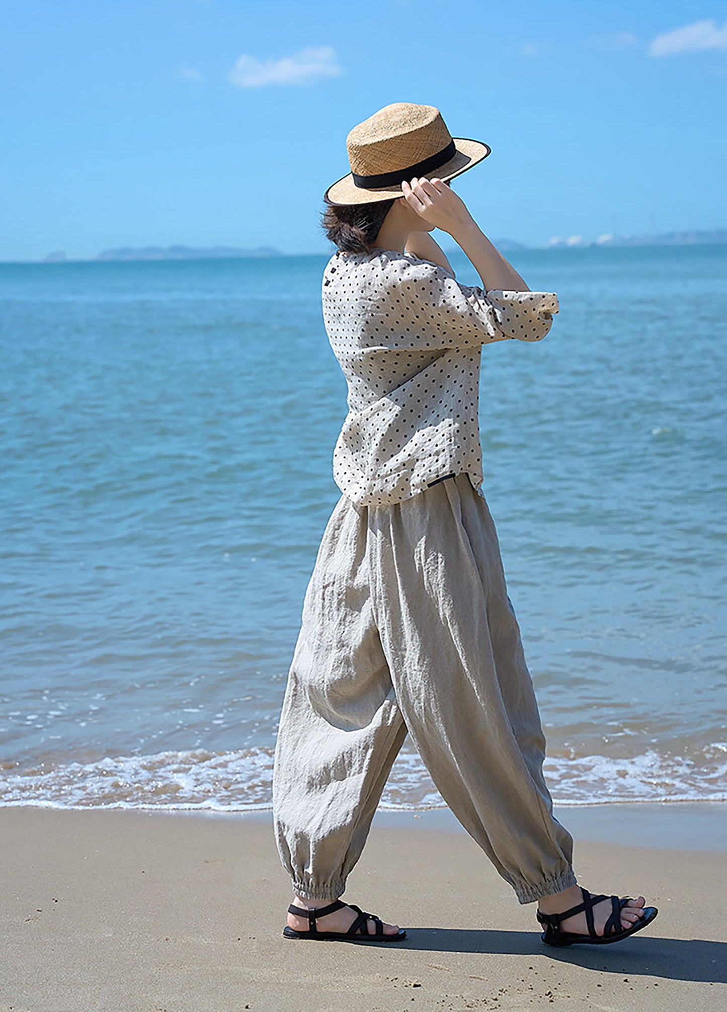 edoa Eco-friendly Flax Linen Lattern Pants 