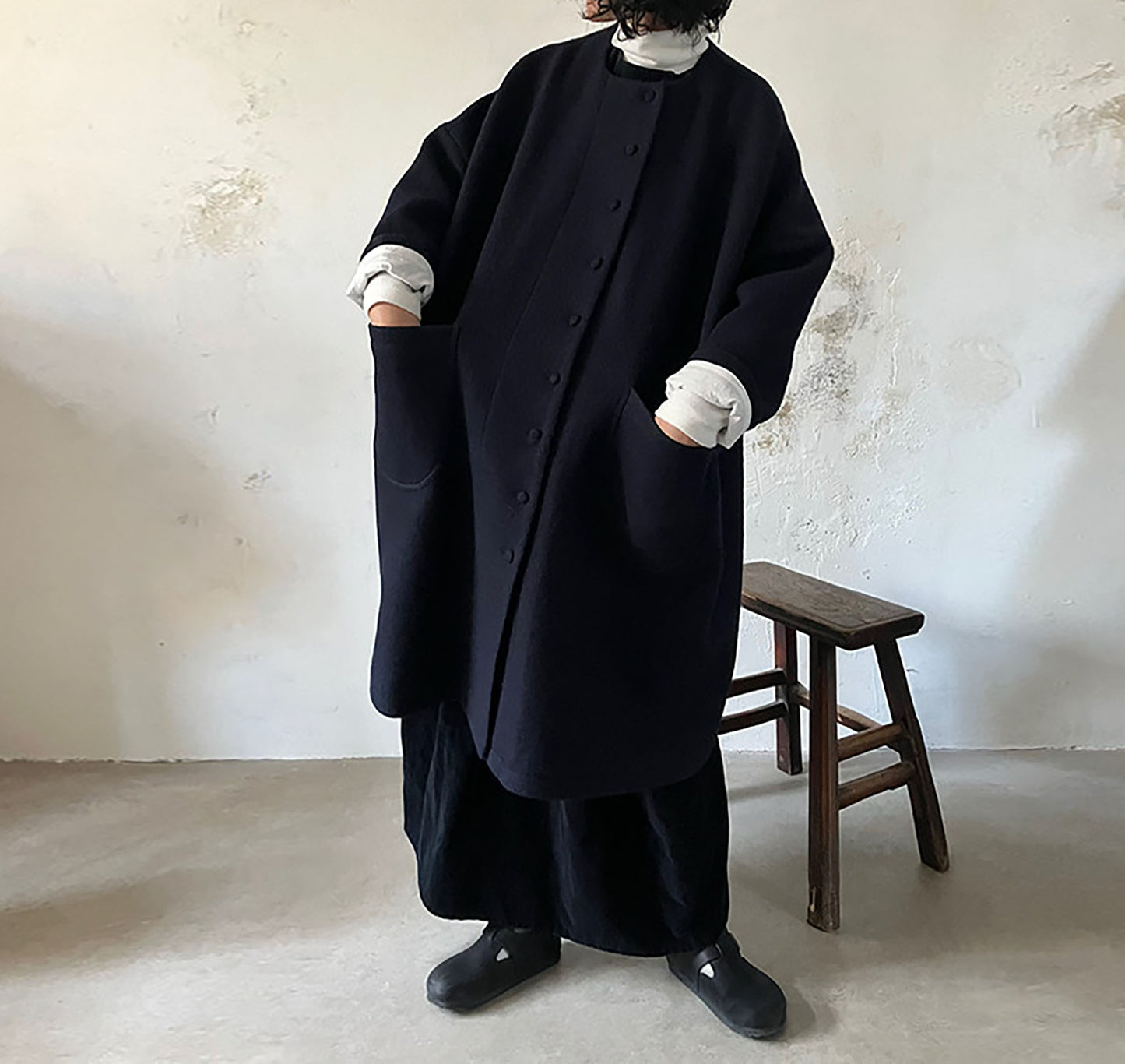 edoa Winter Boiled Wool Oversized Coat