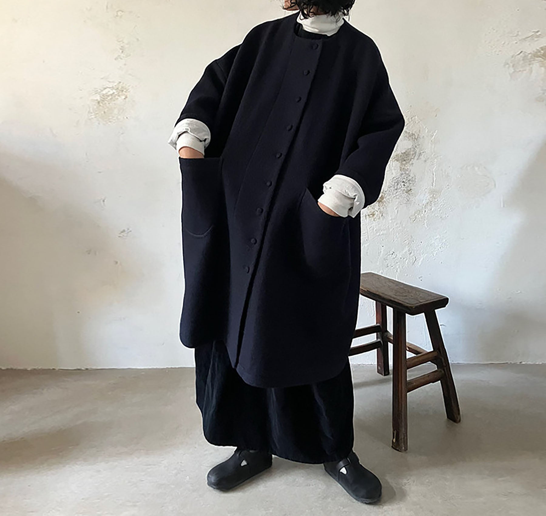 edoa Winter Boiled Wool Oversized Coat