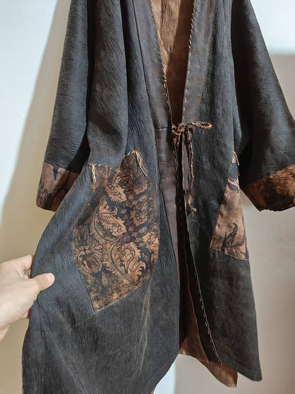 Reversible Mud Silk Linen Blend Jacquard Kimono Coat co0244 X336